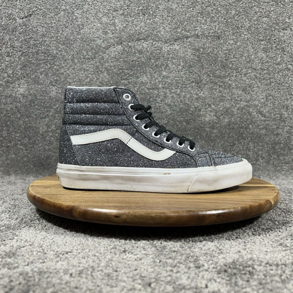 Vans SK8 Hi Reissue Women’s Size 7 Black Silver Disco Glitter Pop Shoes Used